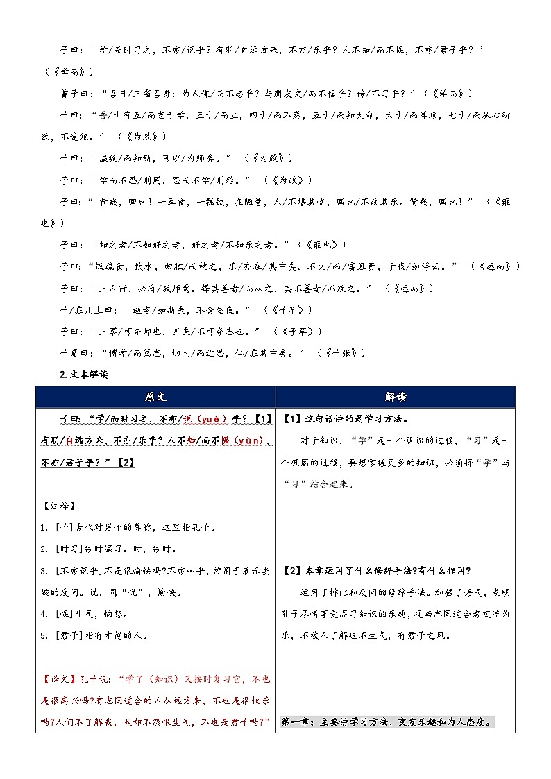 统编版小升初语文无忧衔接专题18同步讲义：《论语》十二章新课预习(原卷版+解析)02