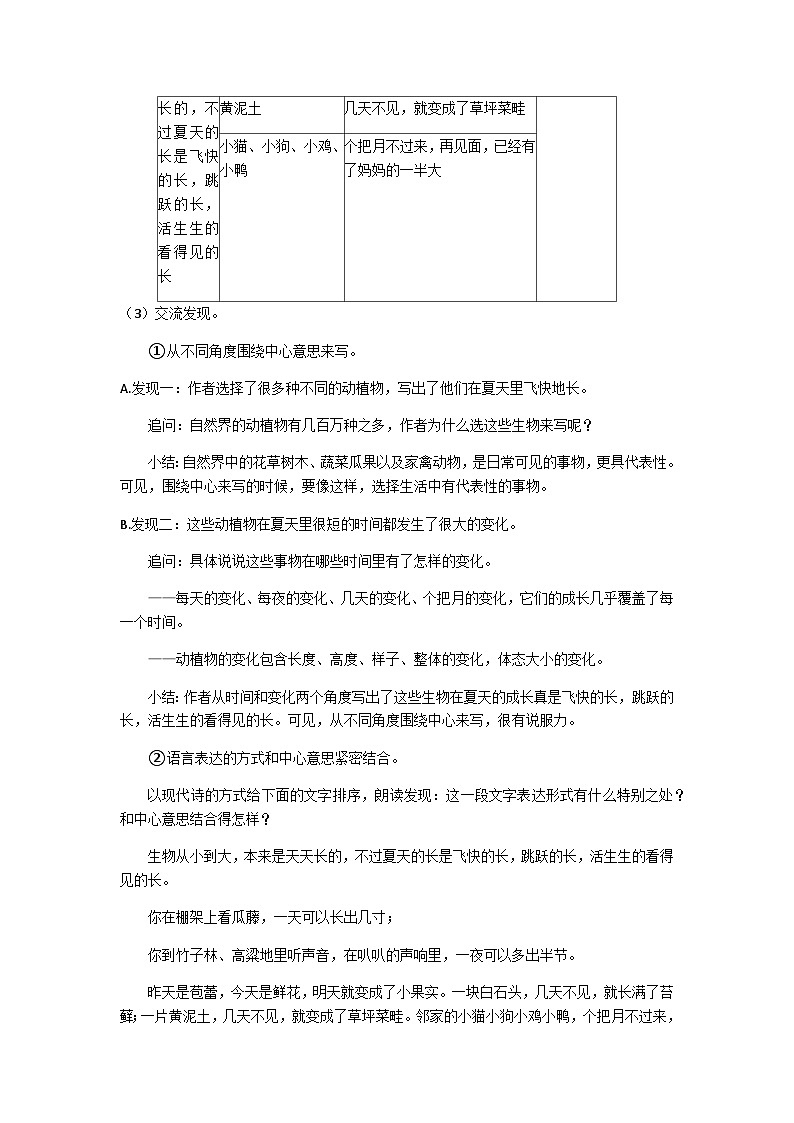 六上夏天里的成长教学设计第3页