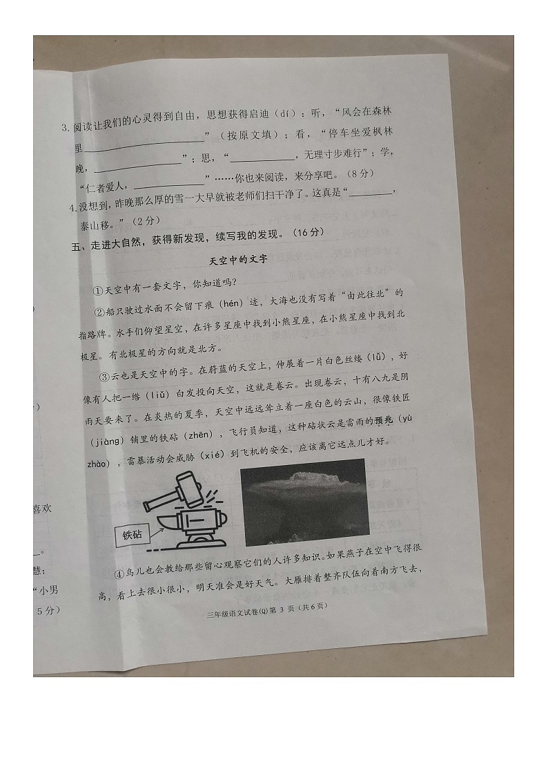 河北省保定市清苑区2023-2024学年三年级上学期期末调研考试语文试卷03