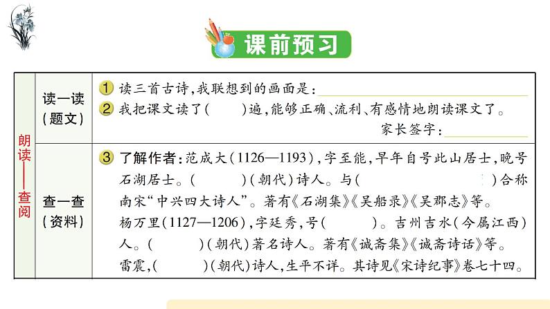 统编版语文五年级下册第1单元《古诗三首》课前预习、作业设计、课时练、生字解析课件、学案课件02