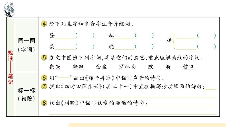 统编版语文五年级下册第1单元《古诗三首》课前预习、作业设计、课时练、生字解析课件、学案课件03