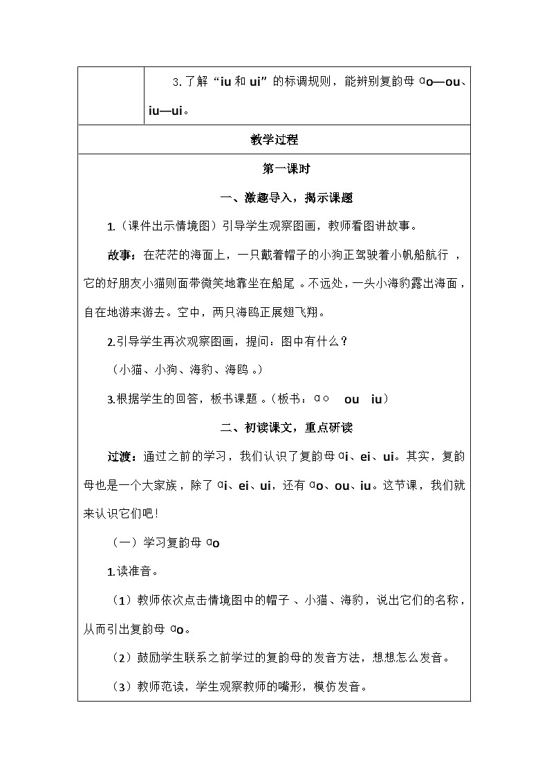 语文统编版（2024）一年级上册拼音11aoouiu 教案第2页