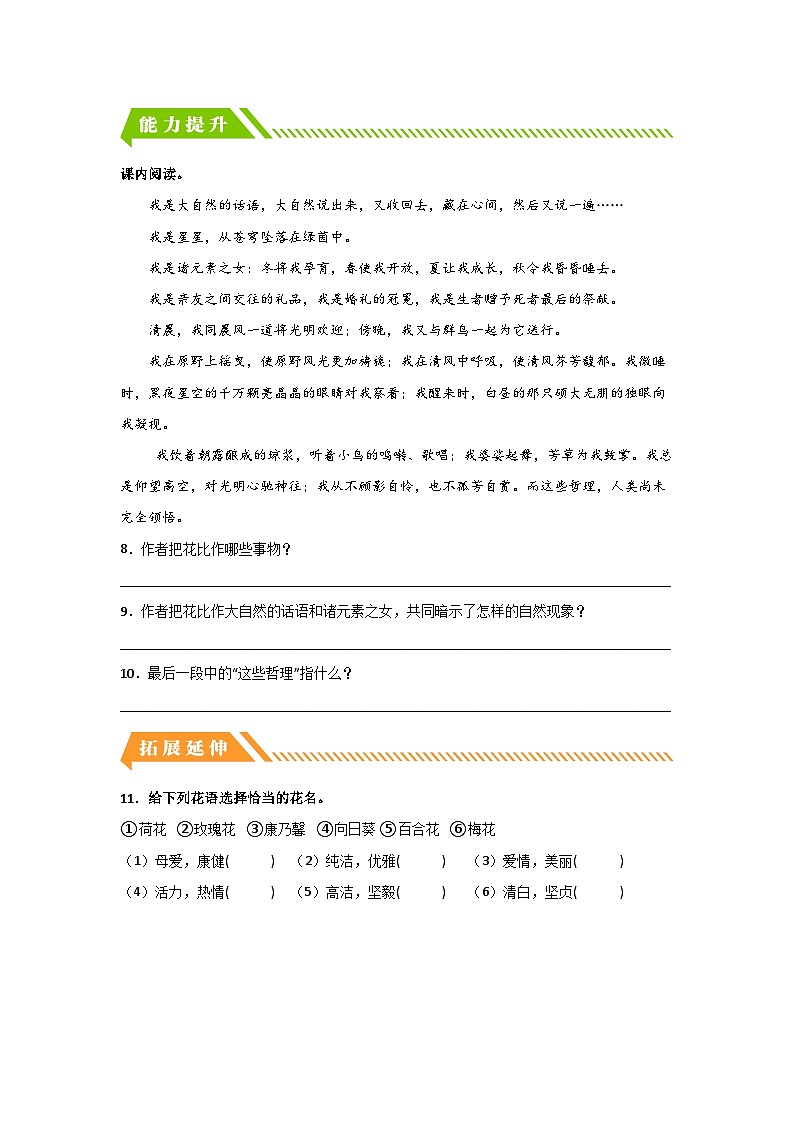 部编版六年级语文上册【分层作业】4 花之歌（课时练）（附答案）第2页