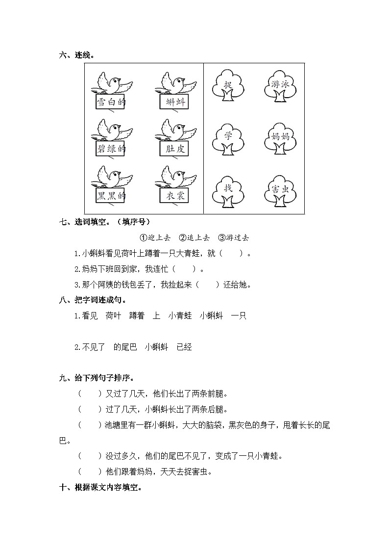 统编版二年级语文上册同步分层作业设计第1课 小蝌蚪找妈妈（附参考答案）第2页