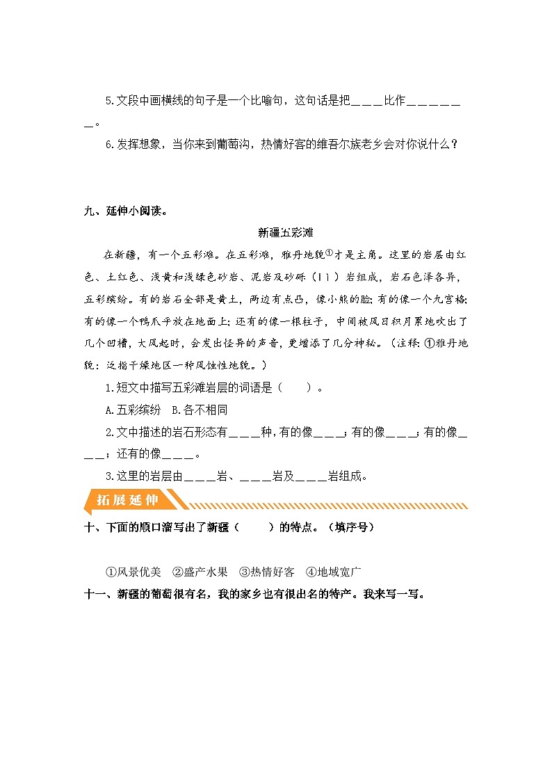 统编版二年级语文上册同步分层作业设计第11课 葡萄沟（附参考答案）03