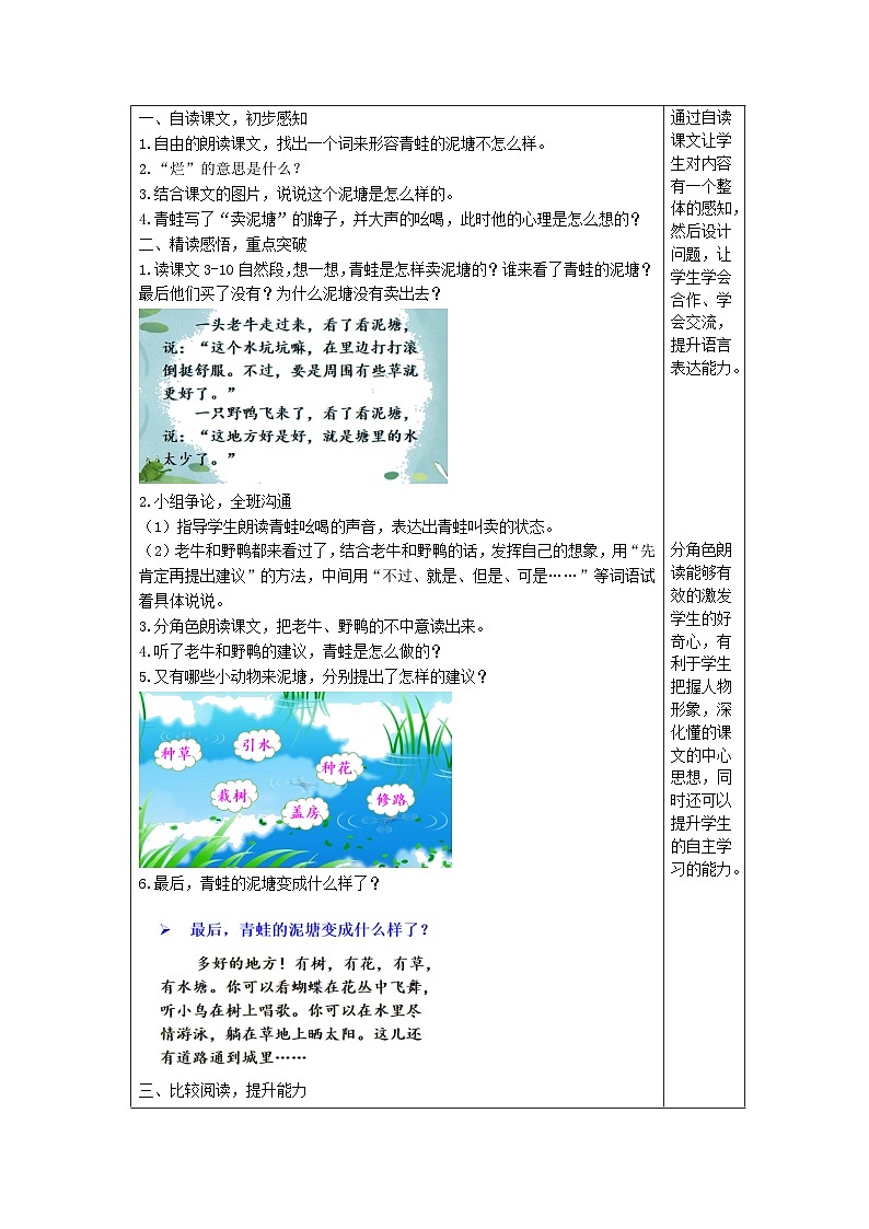 统编版语文二年级下册 21青蛙卖泥塘 教学设计 （表格式）第2页