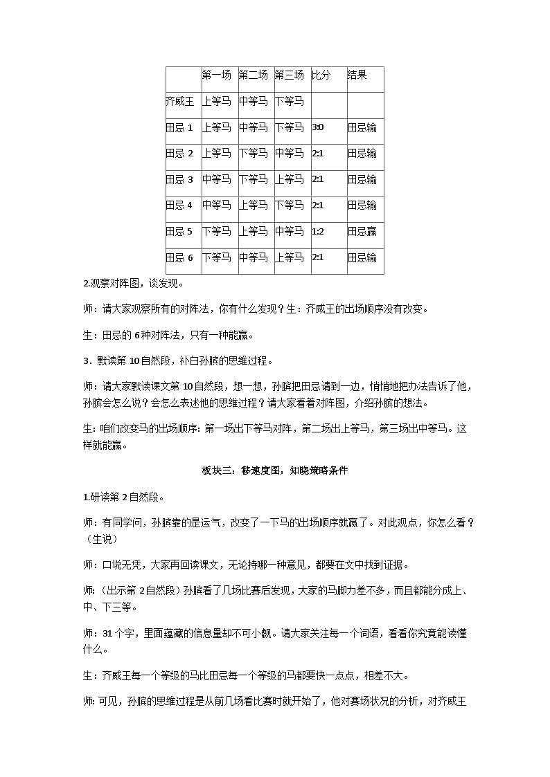 五下《田忌赛马》教学设计03