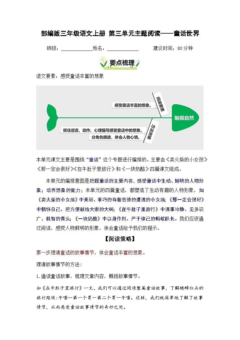第三单元“童话世界”主题阅读（要点梳理+例文训练）-2024-2025学年三年级上册 统编版第1页