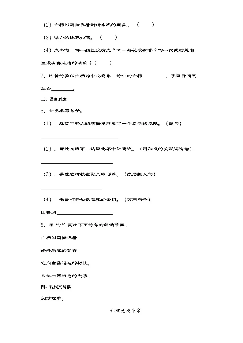 部编版语文四年级下册 11白桦同步练习（含解析）第2页