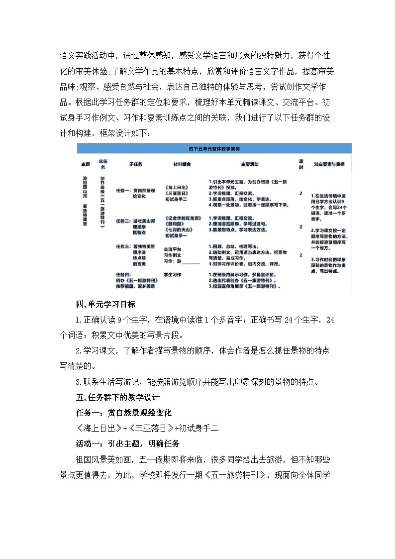 游祖国山河，著独特美景——创办班级《五一旅游特刊》统编四年级语文下册第五单元任务群教学设计03