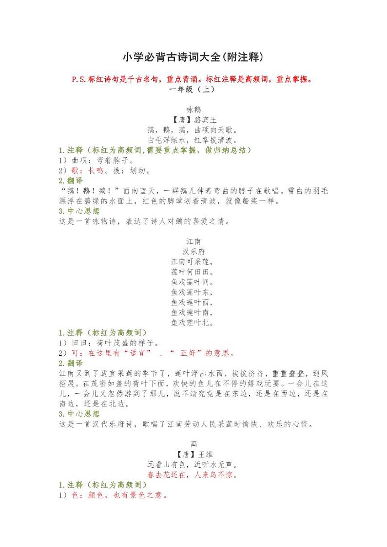 部编版小学必背古诗词知识点大全.pdf版第1页
