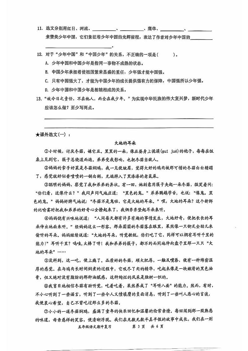 广东省深圳市罗湖区2024-2025学年五年级上学期11月期中语文试题03
