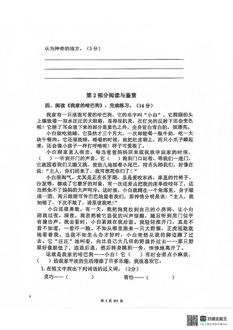 广东省深圳市宝安区深圳东方英文书院2024-2025学年四年级上学期11月期中语文试题第3页