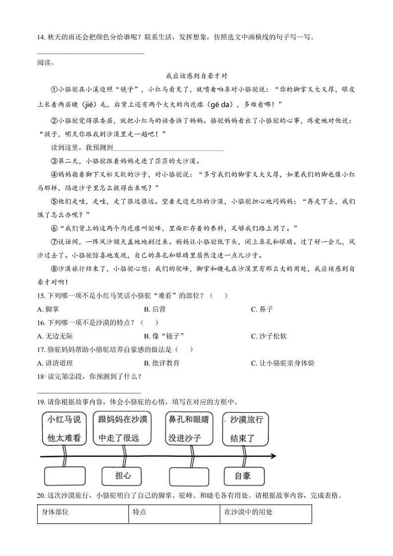 山东省济南市章丘区2024-2025学年三年级上学期期中语文试题03
