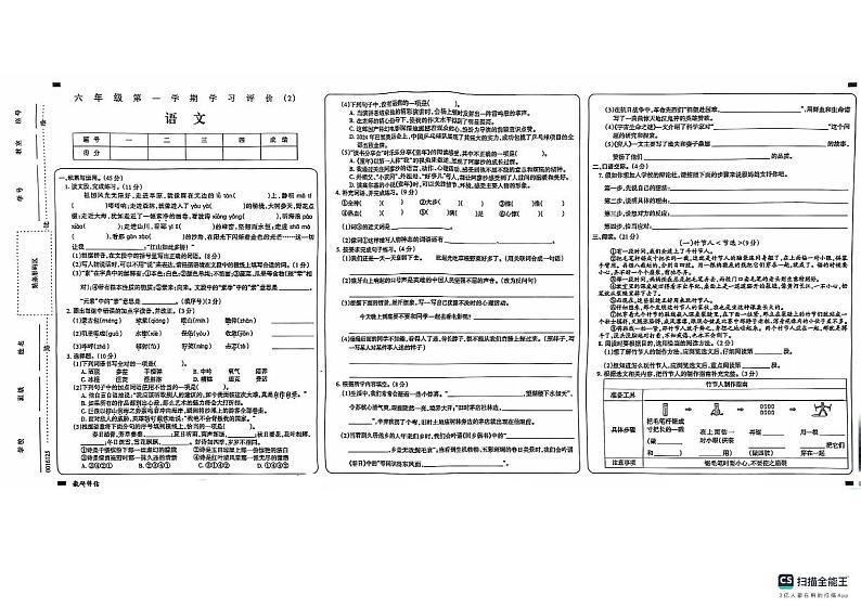 2024-2025学年上学期山东省德州市宁津县第四实验中学（小学部）、希望小学六年级语文期中试卷第1页