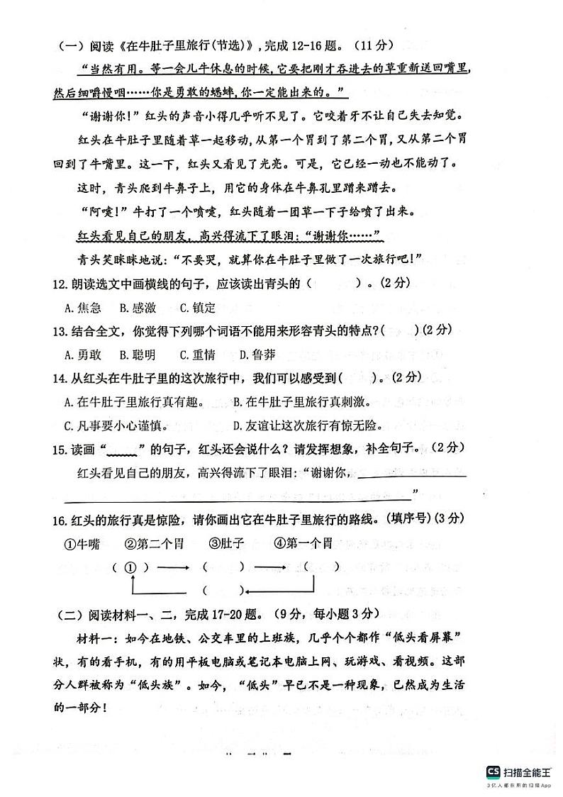 江苏省扬州市高邮市菱塘回族乡中心小学2024-2025学年三年级上学期11月期中语文试题第3页
