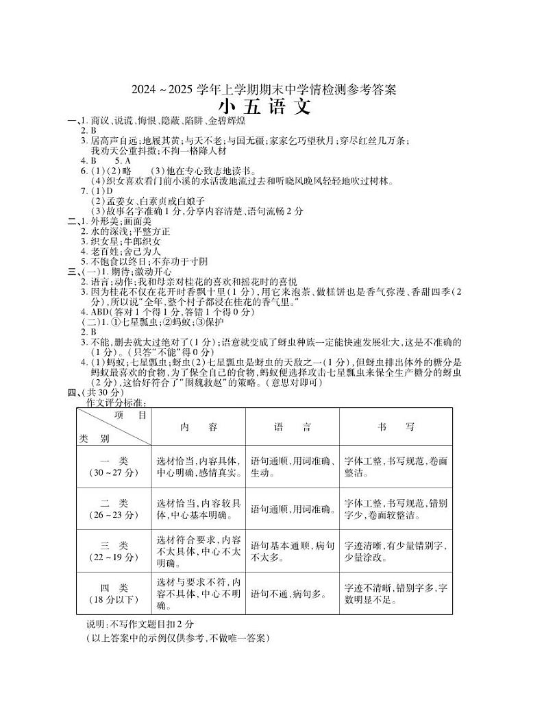 河南省平顶山市郏县2024-2025学年五年级上学期11月期中语文试题01