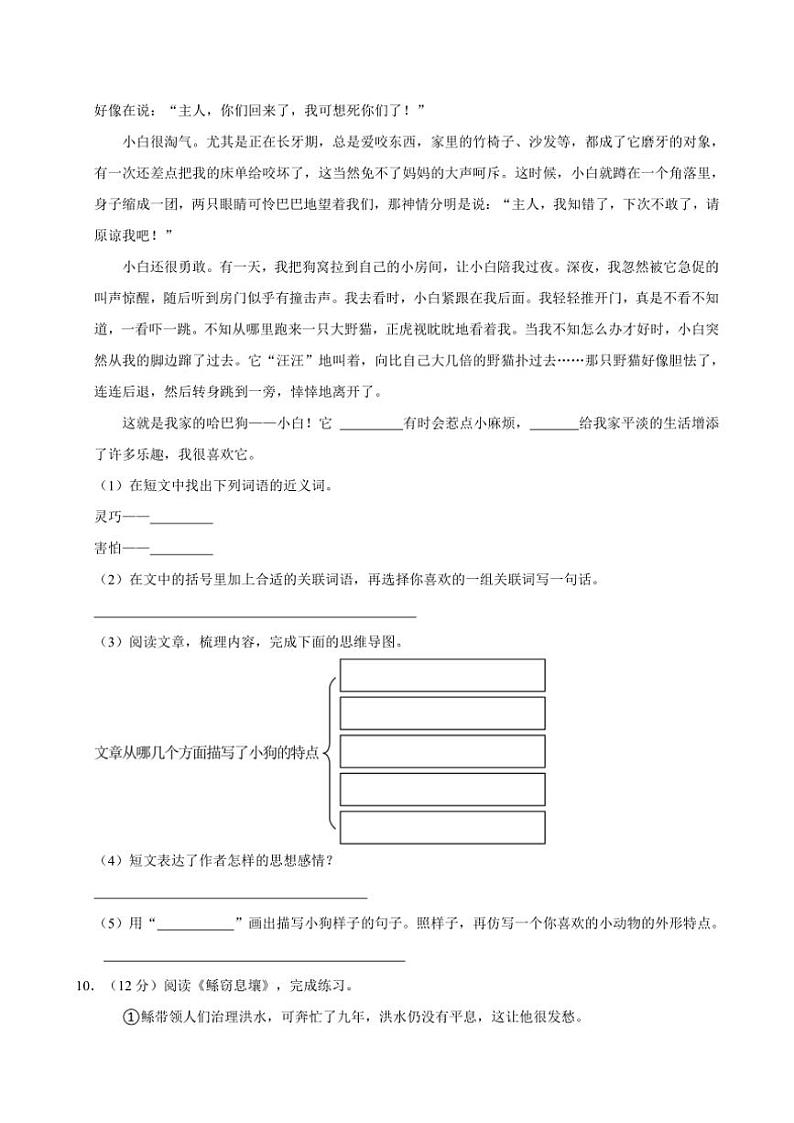 广东省深圳市宝安区深圳东方英文书院2024～2025学年四年级(上)期中语文试卷(含答案)第3页