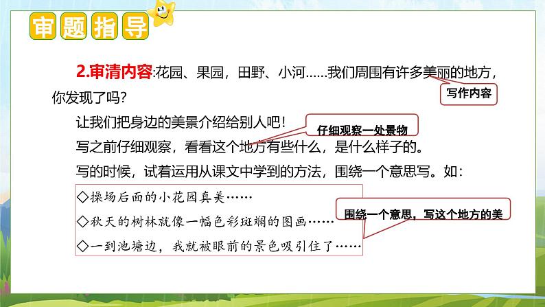 （统编版）小学语文三年级上册单元作文能力提升课件第六单元 习作：这儿真美第4页