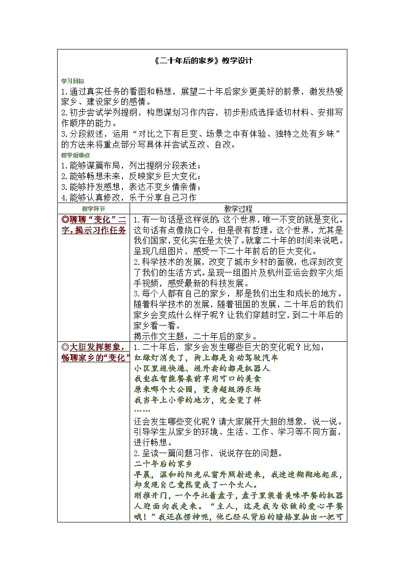 写作：二十年后的家乡教学设计01