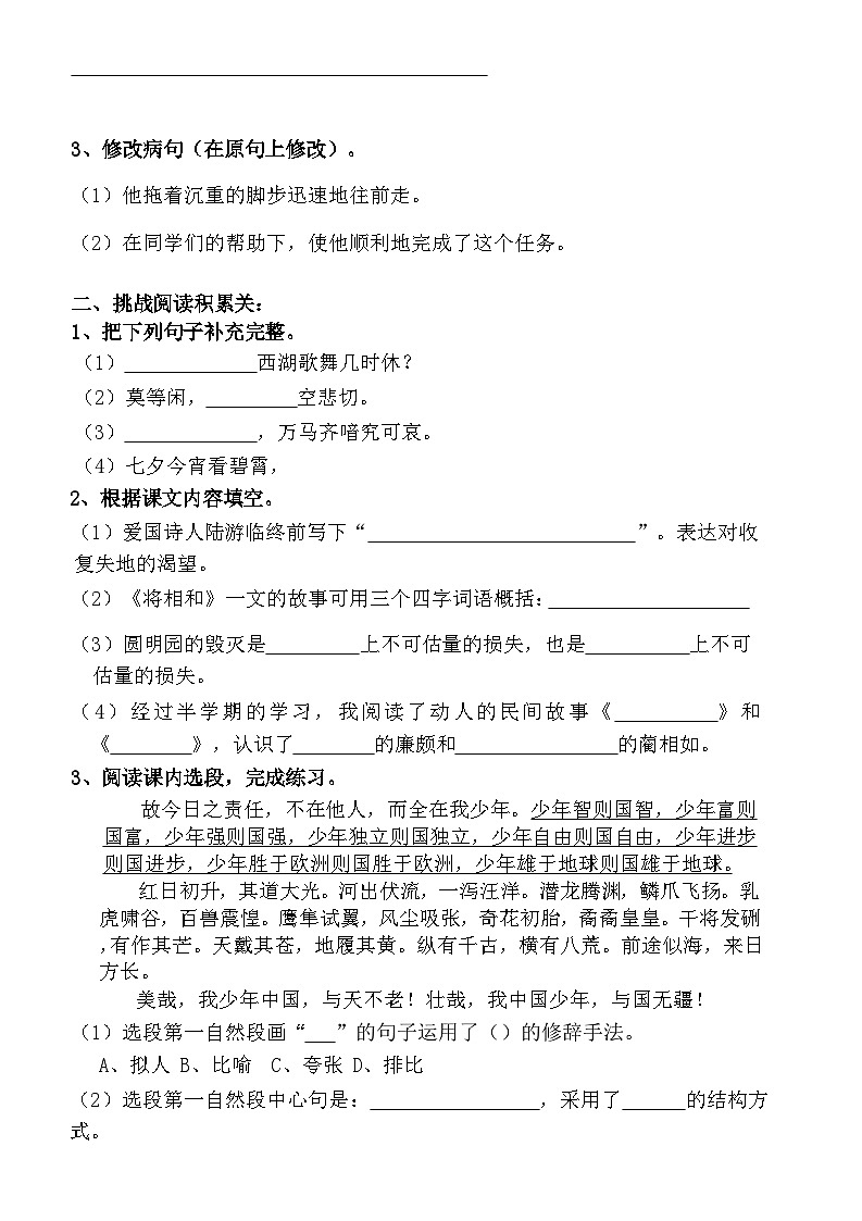 广东省揭阳市榕城区梅云镇群英小学2024-2025学年五年级上学期11月月考语文试题第2页