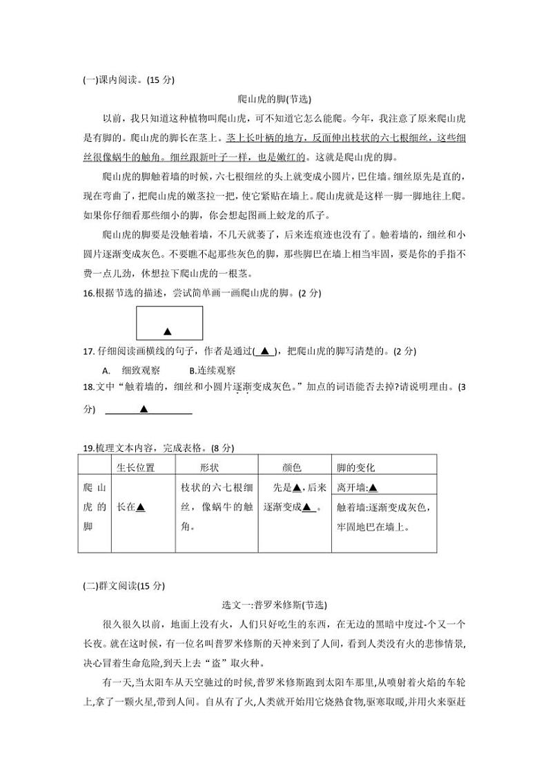 四川省乐山市马边彝族自治县2024～2025学年四年级(上)期中学情监测语文试卷(含答案)第3页
