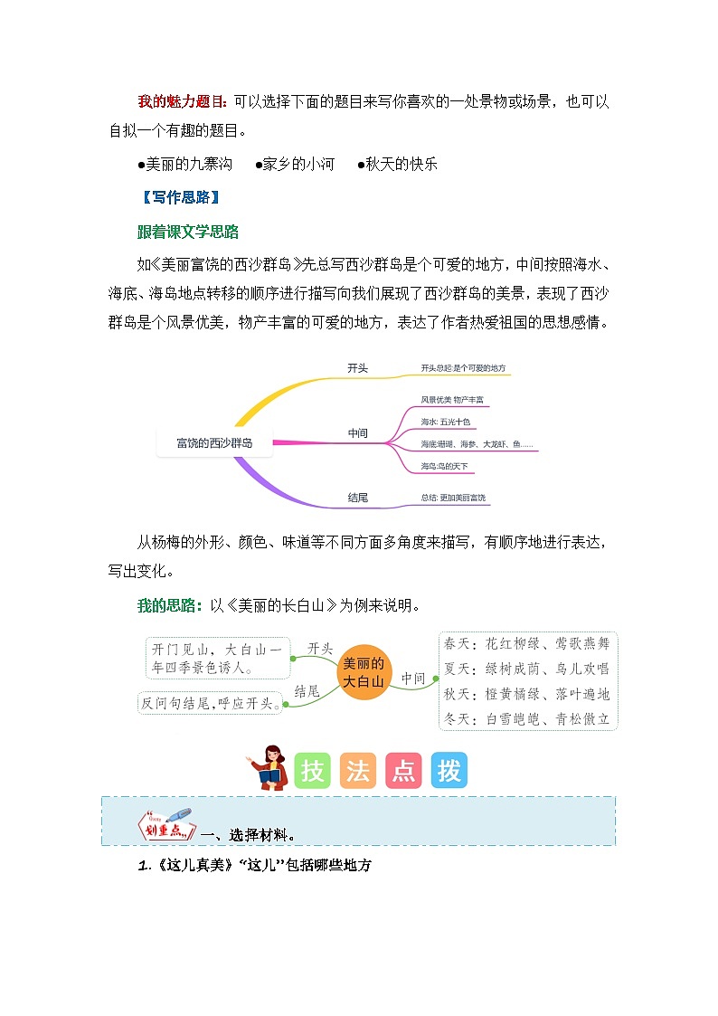 统编版小学语文三年级上册单元作文提升练习第六单元习作：这儿真美（技法+范文+素材）第3页