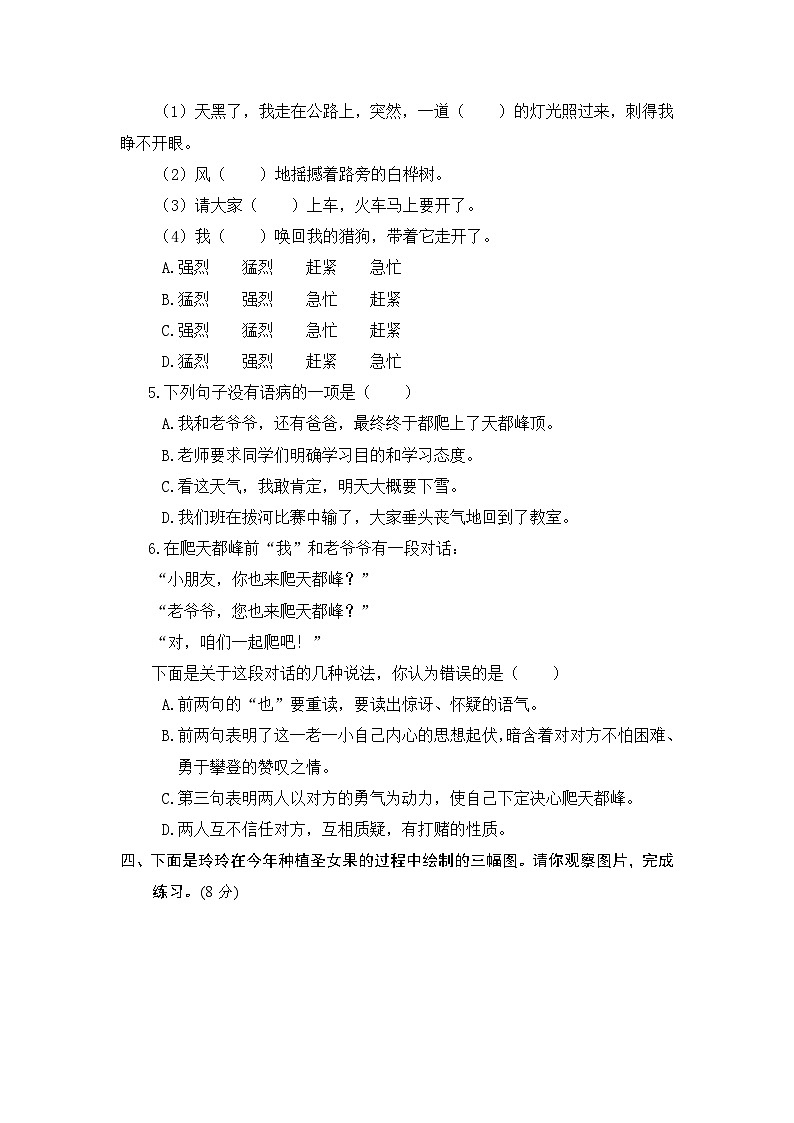 统编版小学四年级语文上册 第五单元分层训练A卷（基础篇）（含答案）第2页