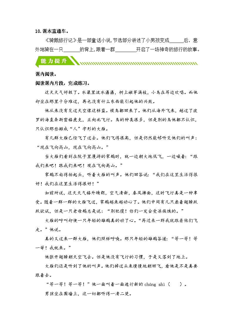 统编版小学语文六年级下册分层作业课时练习第6课 骑鹅旅行记（节选）（含答案）第3页