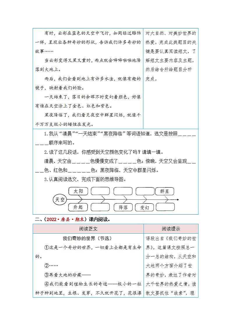统编版小学语文三年级下册单元核心素养阅读练习第七单元 奇妙的世界（课内阅读）（含答案）第2页