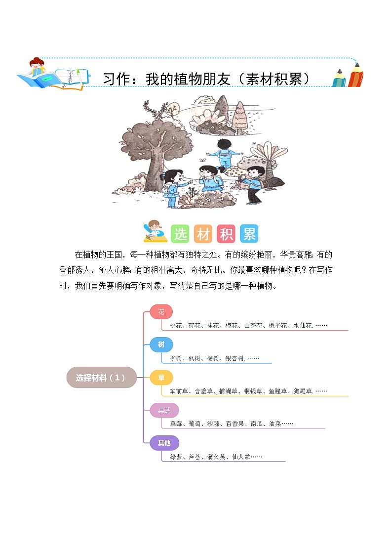 统编版小学语文三年级下册作文能力提升练习第一单元习作：我的植物朋友（素材积累）（含答案）第1页