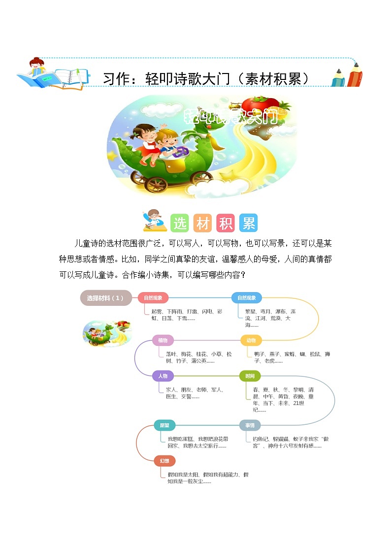 统编版小学语文四年级下册作文能力提升练习第三单元习作：轻叩诗歌大门（素材积累）（含答案）第1页