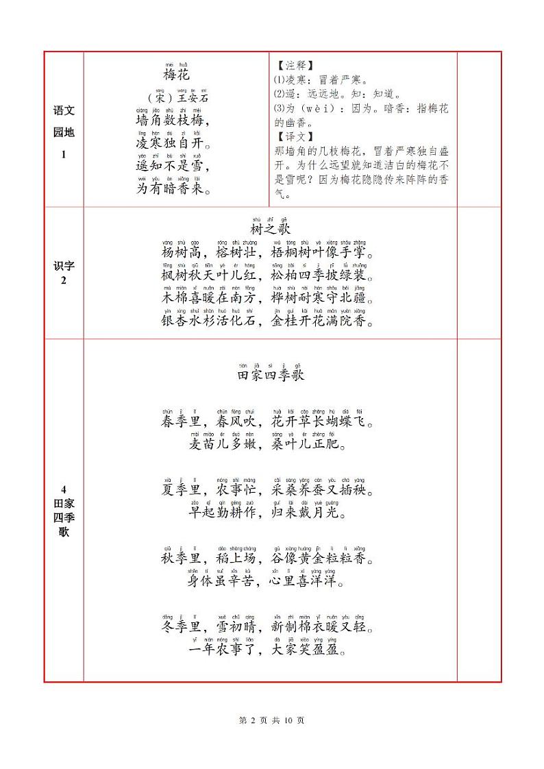 部编版二年级语文上册必背课文内容+默写练习第2页