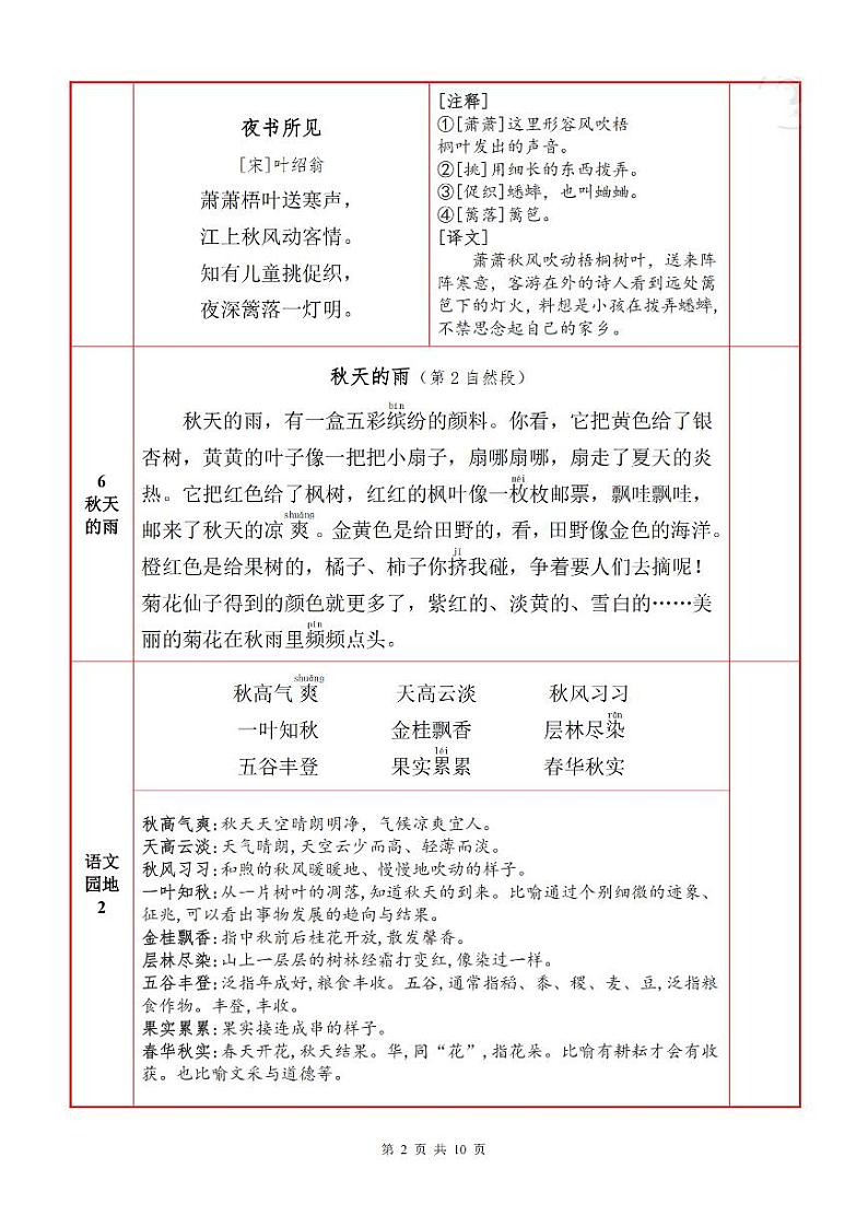 部编版三年级语文上册必背课文内容+默写练习第2页