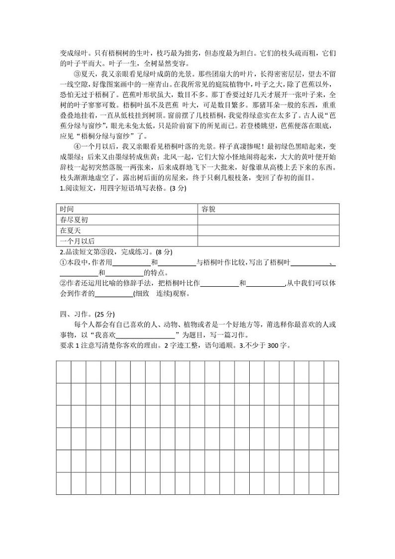 河南省周口市鹿邑县2024～2025学年四年级(上)期中语文试卷(含答案)第3页