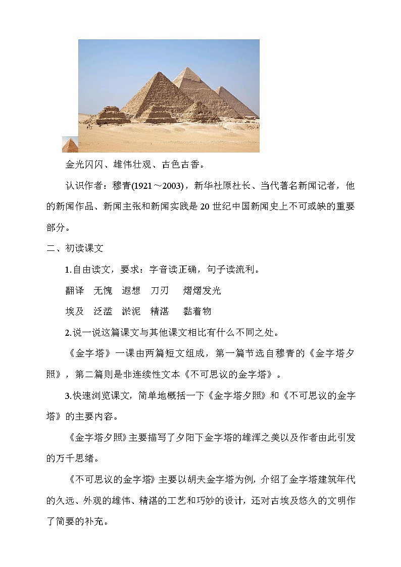人教部编版语文五年级下册 20《金字塔》教案第2页