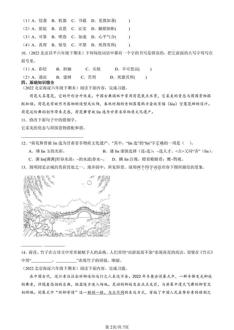 2022-2024北京六年级（下）期末真题语文汇编：字形第2页