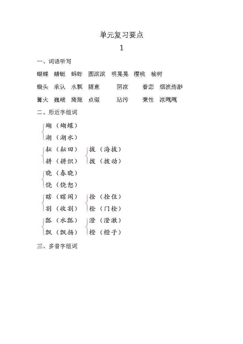 单元复习要点（1单元）第1套第1页
