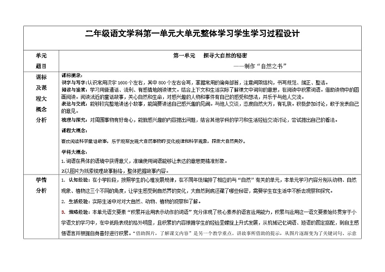 第一单元  教学设计+-2024-2025学年语文二年级上册统编版第1页