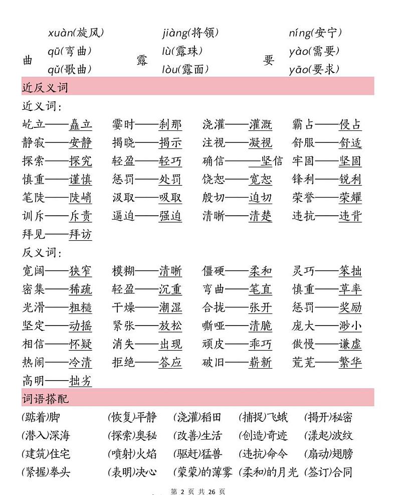 部编版四（上）语文预习考点归纳练习PDF版第2页