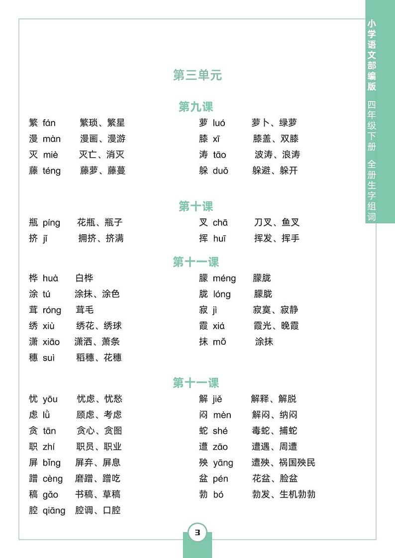 部编版语文四（下）生字组词知识点汇总第3页