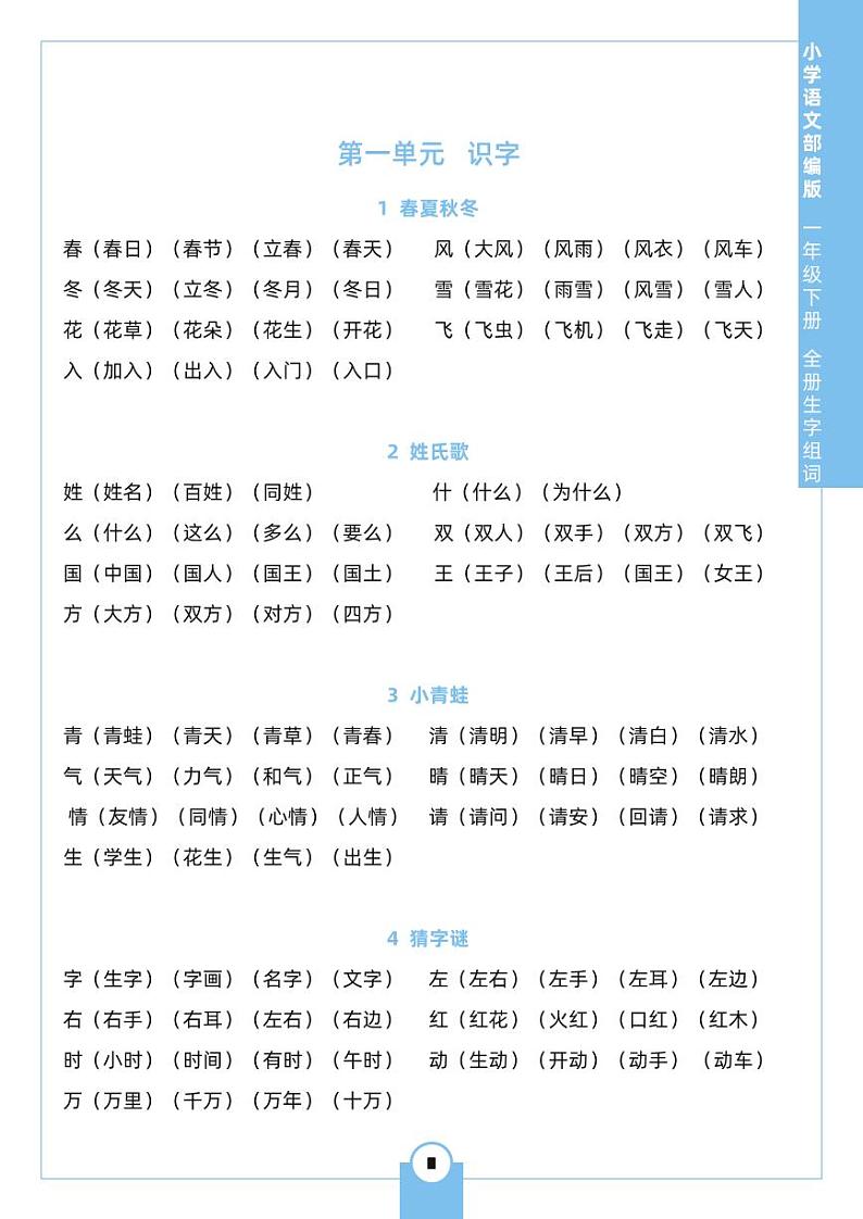 部编版语文一（下）生字组词知识点汇总第1页