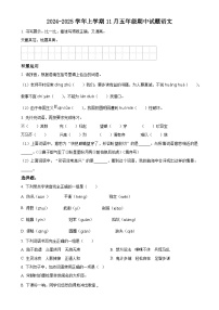 2024-2025学年广东省梅州市蕉岭县统编版五年级上册期中考试语文试卷（原卷版）-A4