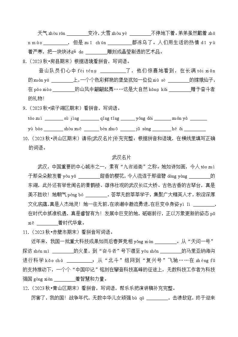 专题03 看拼音写汉字-2024-2025学年六年级语文上学期期末备考真题分类汇编（湖北专版）第3页