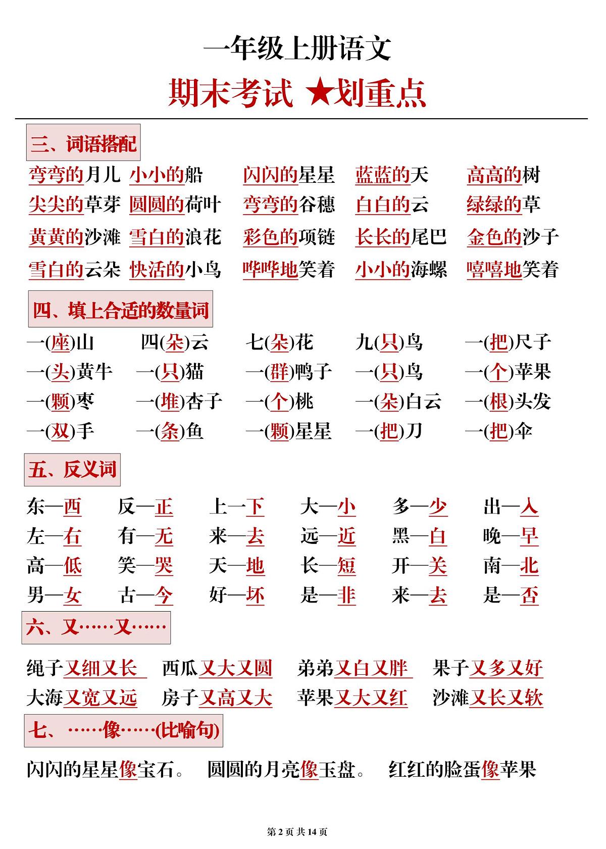 一（上）语文期末考试划重点第2页