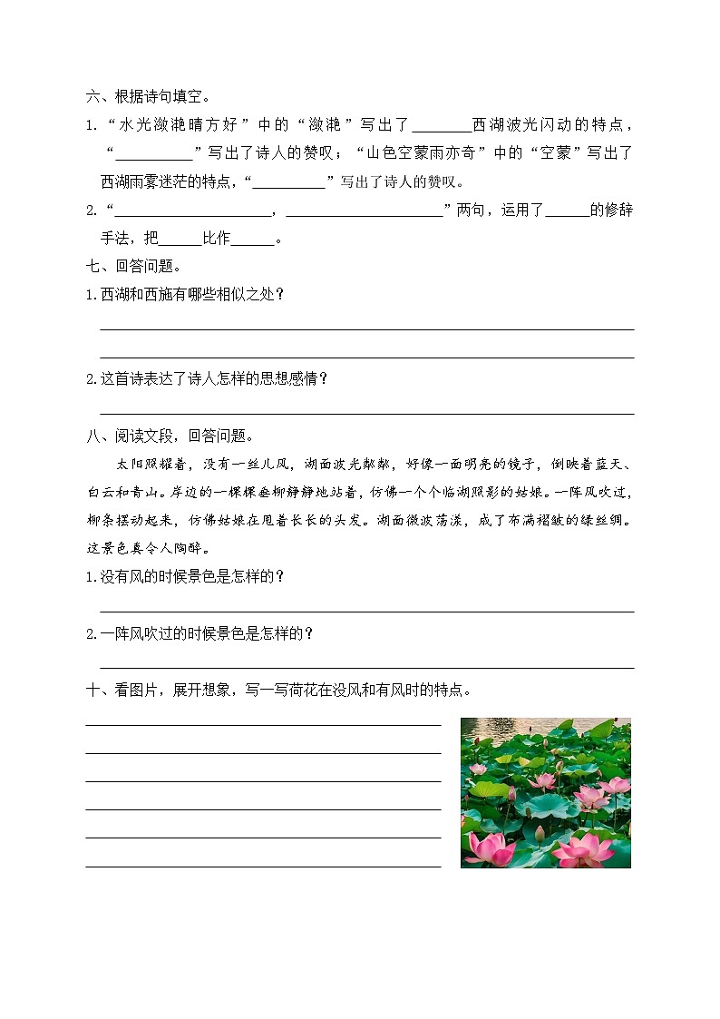 《饮湖上初晴后雨》读写练习题第2页