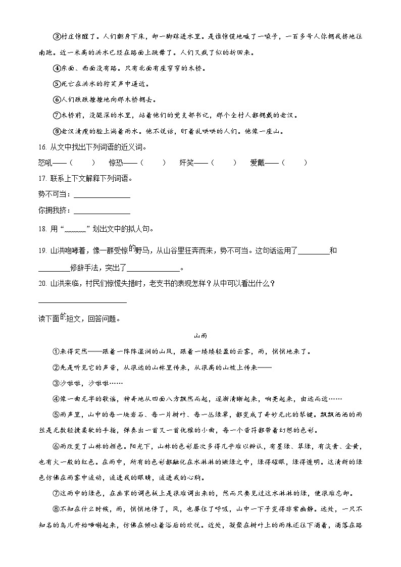 2024-2025学年四川省资阳市雁江区保和镇小学联考统编版六年级上册期中考试语文试卷-A4第3页