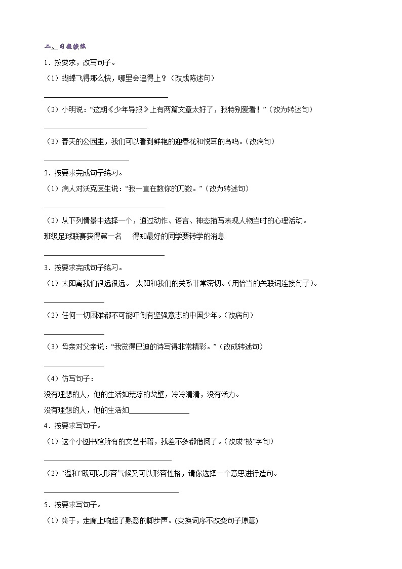 专题02句式转换-2024-2025学年五年级语文上册期末复习知识点精讲精练（统编版）第3页