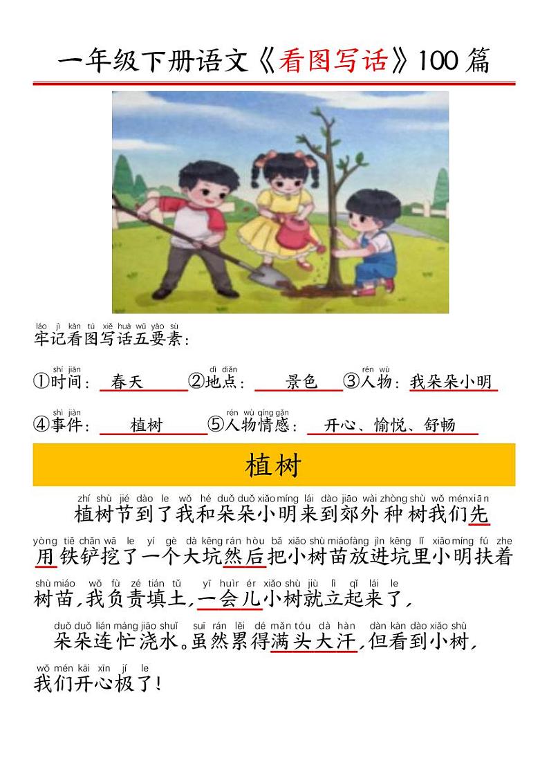 部编版一年级下册看图写话100篇——拼音版 练习第3页