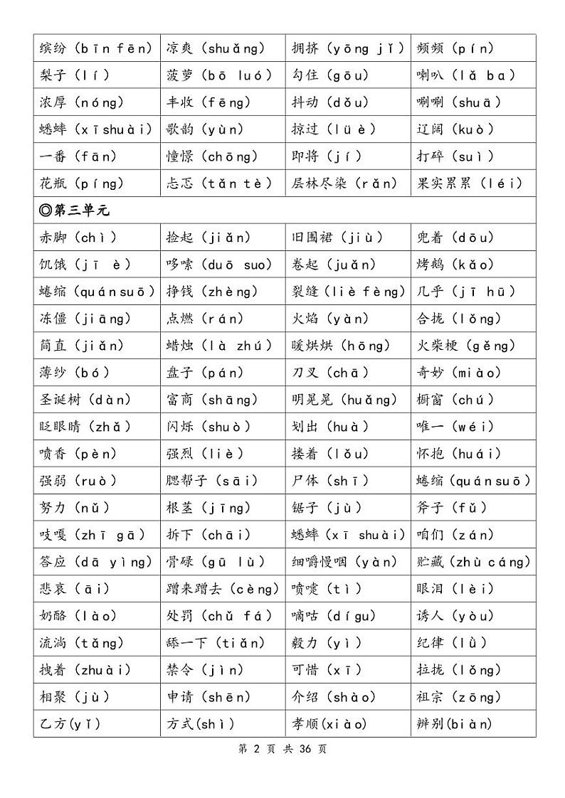 2024-2025三年级上册语文期末总复习资料学案（部编版）第2页